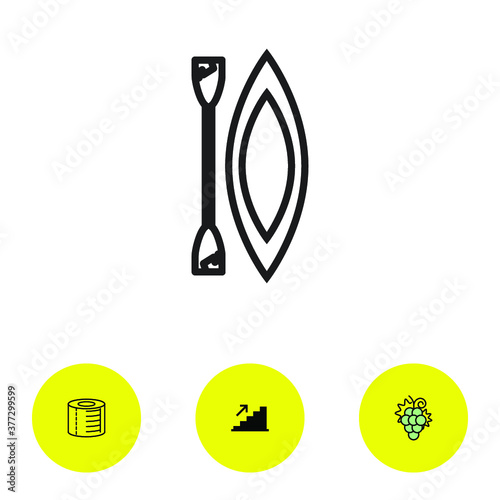 a boat icon and three bonus icons on white background, vector