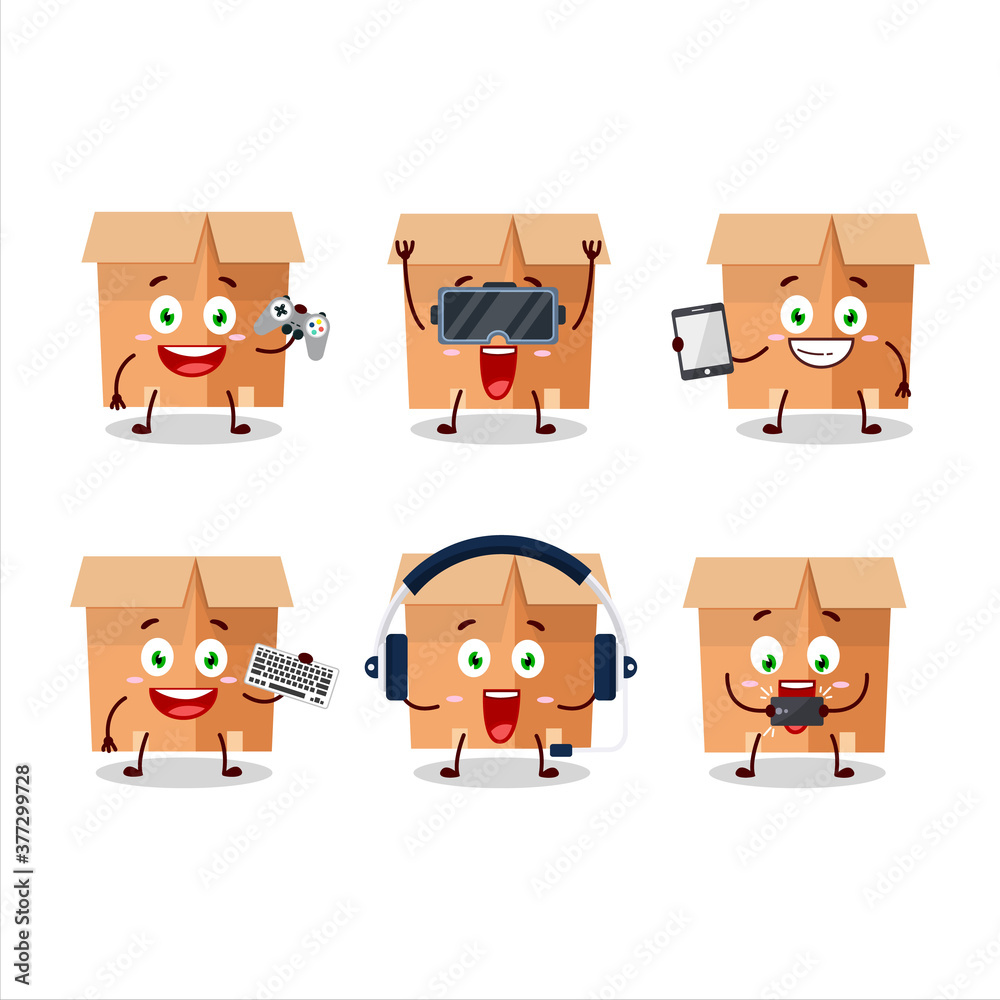 Office boxes cartoon character are playing games with various cute emoticons Office boxes cartoon character are playing games with various cute emoticons