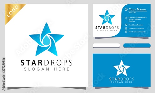 Blue Star Water Drops colorful Logo Design Vector Illustration Template. modern logo design business card