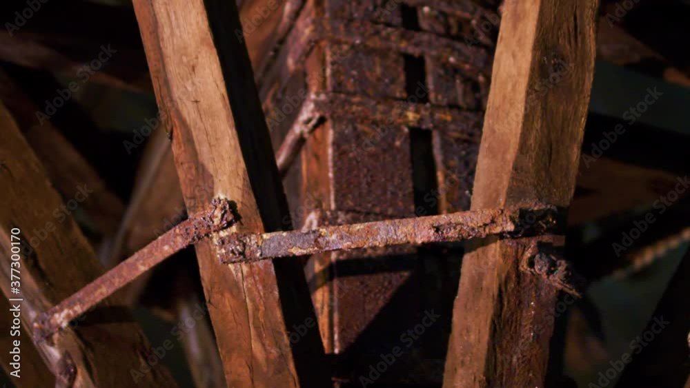 Slow motion shot of a dark, creepy, remote, abandoned interior. Spooky setup Slow motion shot of a dark, creepy, remote, abandoned interior. Spooky setup