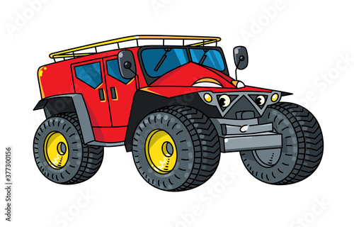 Funny rescue vehicle with eyes. Car illustration