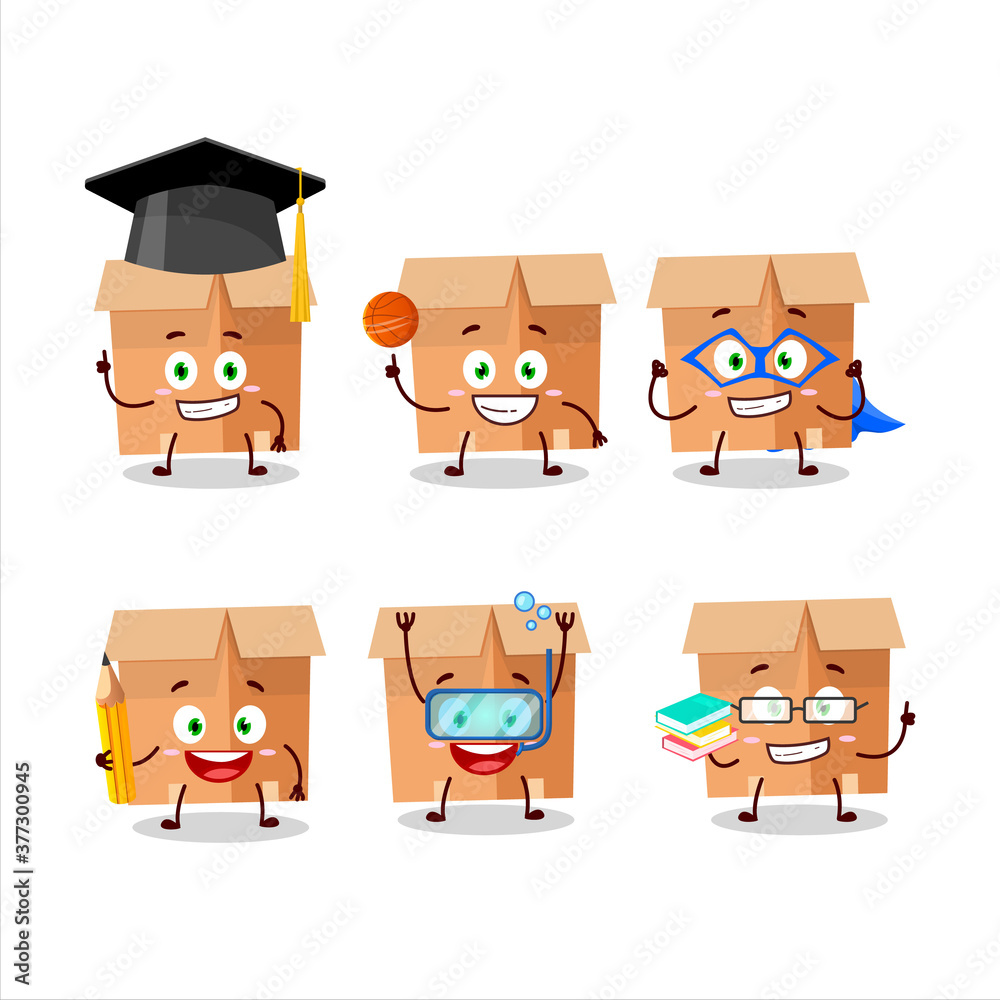 School student of office boxes cartoon character with various expressions School student of office boxes cartoon character with various expressions