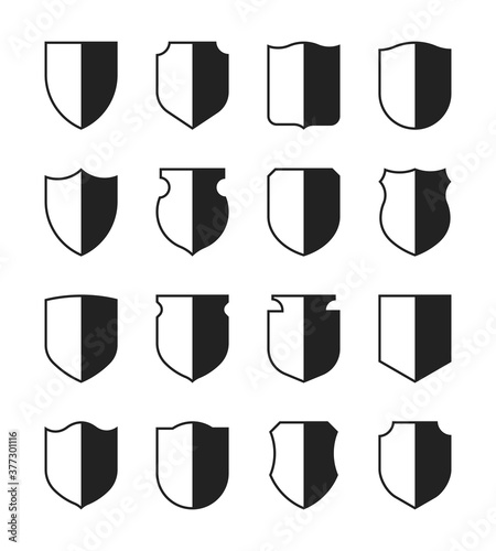 Set of shield icons. Isolated protection and safety vector symbols.