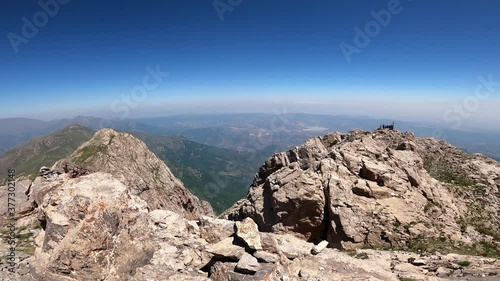 View from peak of mountain Khustup in Syunik province, Armenia. Camera slowly move around and show amazing vie from top of mountain.  The height of the mountain is 3,206 meters. photo