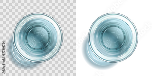 Glass of water on a transparent background. Top view.