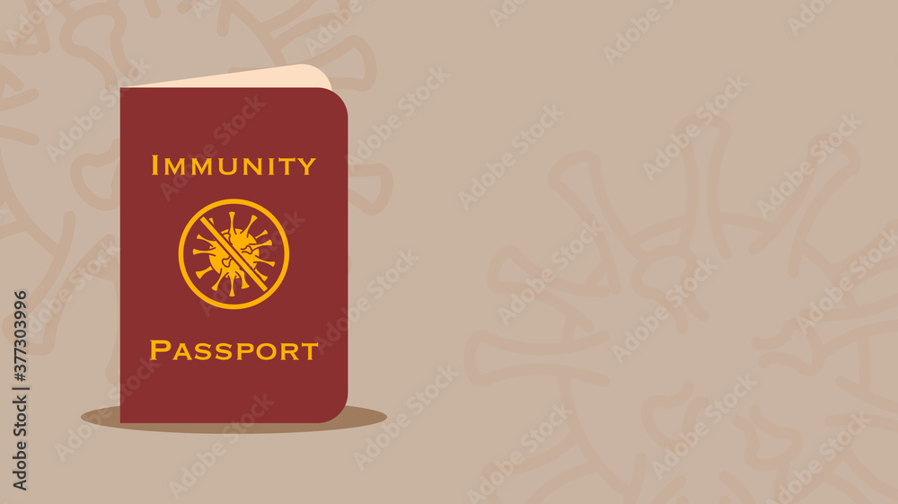 Immunity passport or health passport for checking the immunization or antibody to COVID-19 for international traveling after COVID-19, vector illustration, flat design