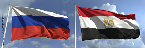 National flags of Russia and Egypt, 3d rendering