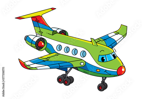 Funny business jet plane with eyes. Kids illustration
