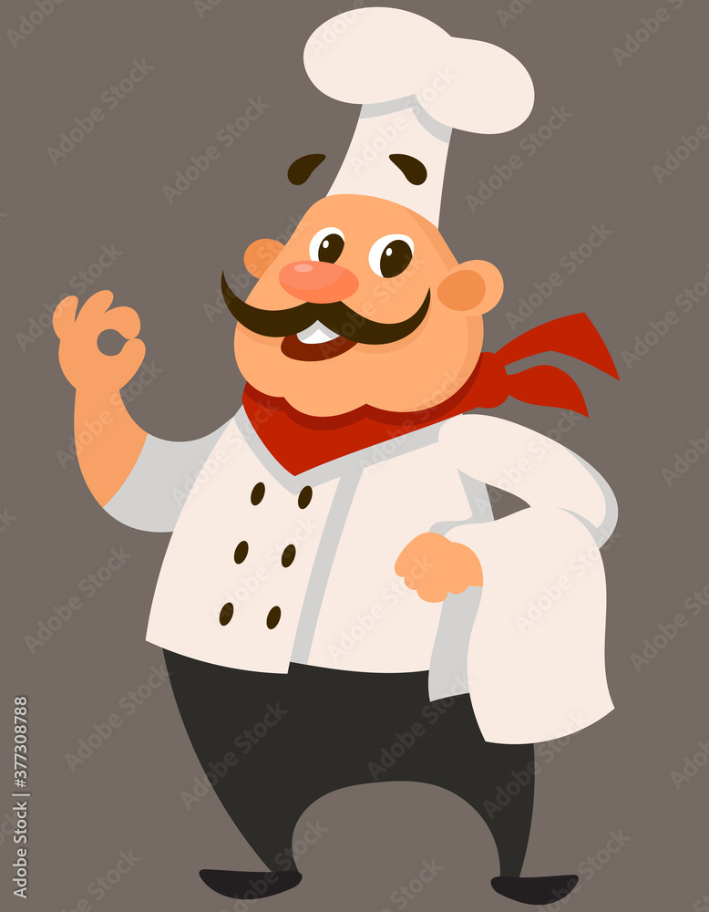 Standing chef front view. Male character in cartoon style. Standing chef front view. Male character in cartoon style.