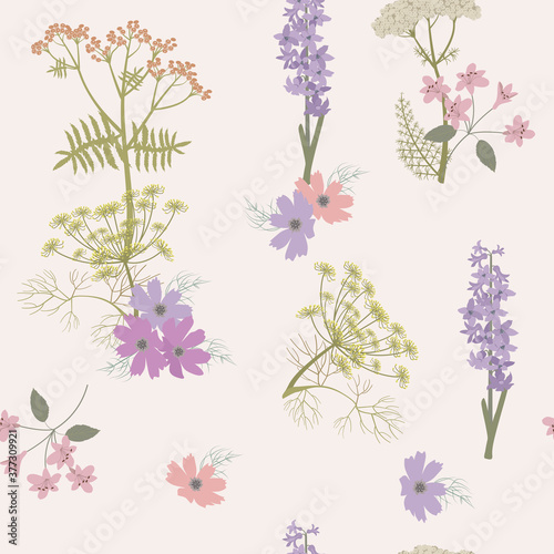 Fototapeta Naklejka Na Ścianę i Meble -  Vector seamless illustration with wildflowers