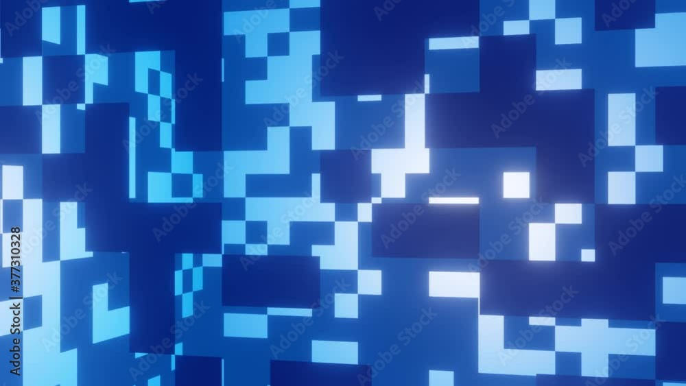 Shapes formed from groups of squares and rectangles moving in blue space illuminated by white light. Rectangles fly through space from right to left. Modern futuristic video background. Sci-fi movie. Shapes formed from groups of squares and rectangles moving in blue space illuminated by white light. Rectangles fly through space from right to left. Modern futuristic video background. Sci-fi movie.