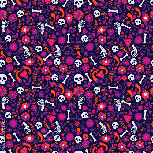 Seamless vector pattern with mexican elements. Perfect artistic background for your design. Dias de los muertos. Translate-Feast of death.