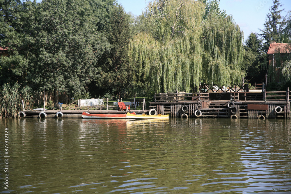Fototapeta premium Agva river. Riverside recreational facilities 