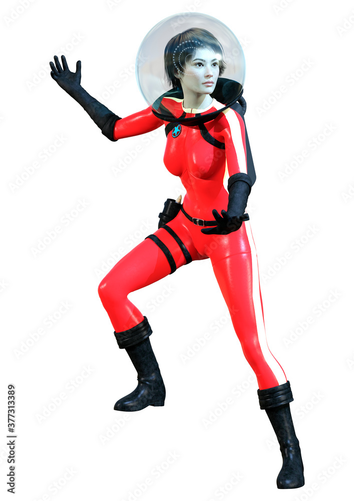 3D Rendering Astrnaut Woman on White 3D Rendering Astrnaut Woman on White