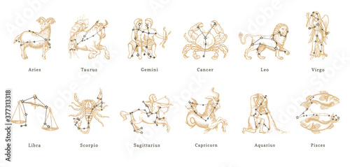 Vector retro graphic illustrations of Zodiac signs photo