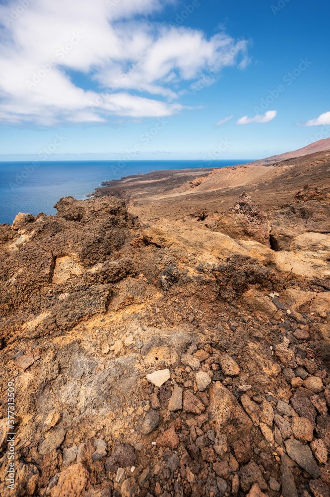 Scenic volcanic coastline landscape in el Hierro, Canary Islands, Spain. High quality photo