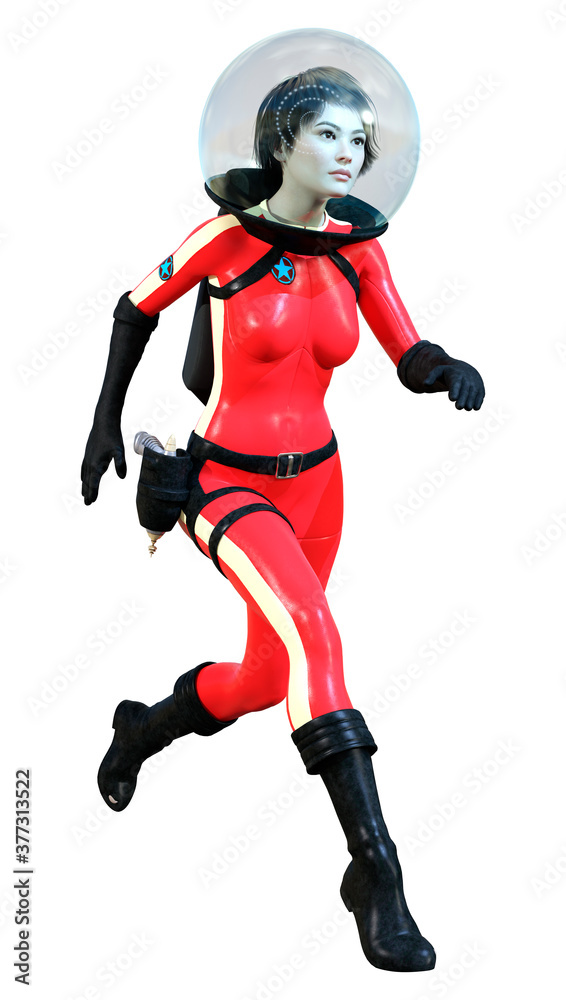 3D Rendering Astrnaut Woman on White