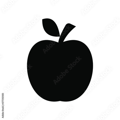 Black vector icon of apples with leaf isolated on a white background.  Apple sign for your website or app.  EPS 10 illustration