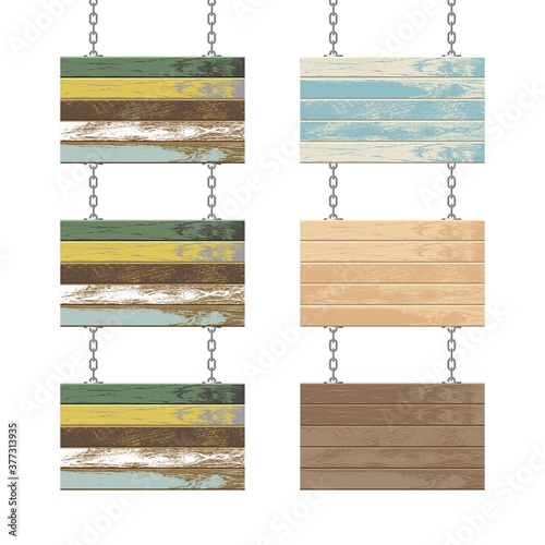 Wooden boards with steel chain vector illustration