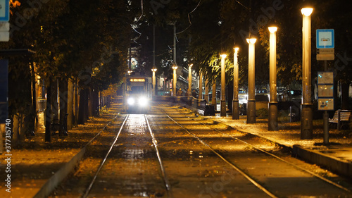 Night tram in Budapest city