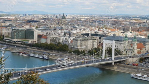 The Elisabeth Bridge over River Danube connects the two city sides Buda and Pest, Budapest, Hungary