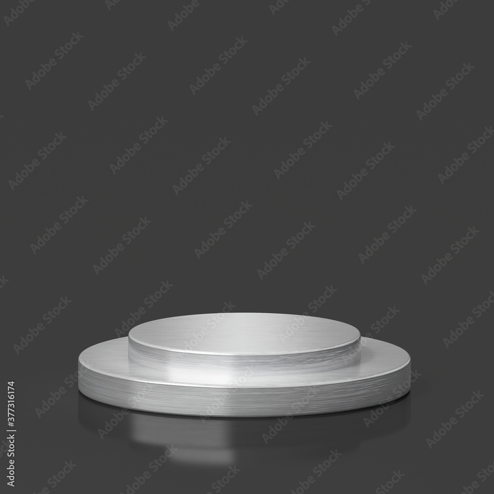 stainless podiums for showing product with grey background.3d rendering stainless podiums for showing product with grey background.3d rendering