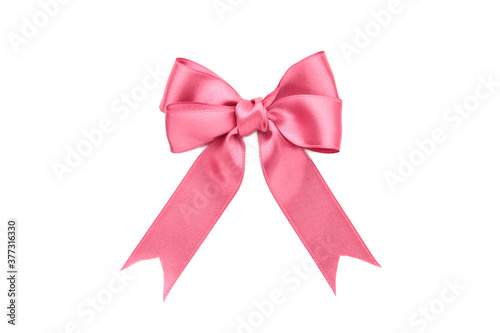 Pink gift bow isolated on white background.