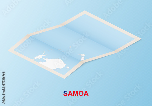 Folded paper map of Samoa with neighboring countries in isometric style.