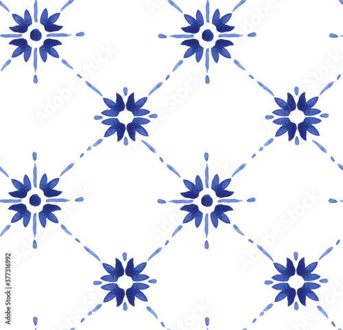 Photography Hand painted watercolor flower like Moroccan scroll ornamental allover seamless tile pattern in repeat
