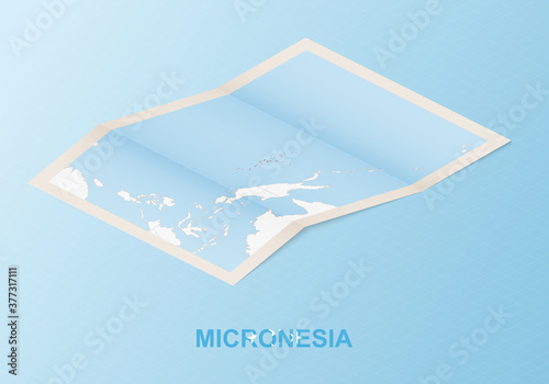 Folded paper map of Micronesia with neighboring countries in isometric style.