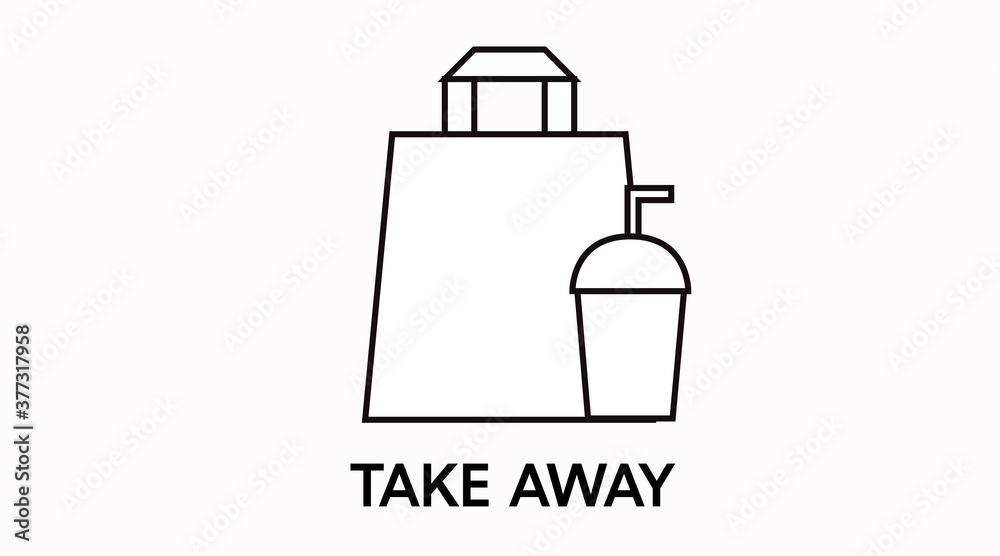 Vector Isolated Black and White Take Away Bag and Beverage Icon Vector Isolated Black and White Take Away Bag and Beverage Icon