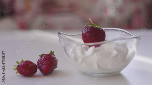Healthy tasty breakfast. Yogurt with strawberries