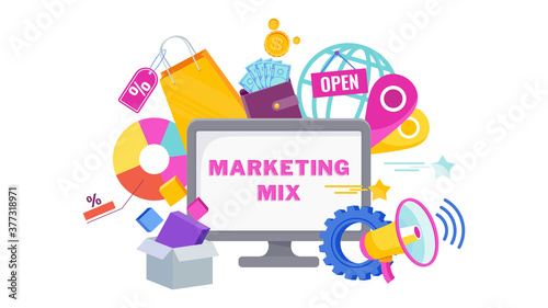 Marketing mix flat vector concept. Strategy and management.