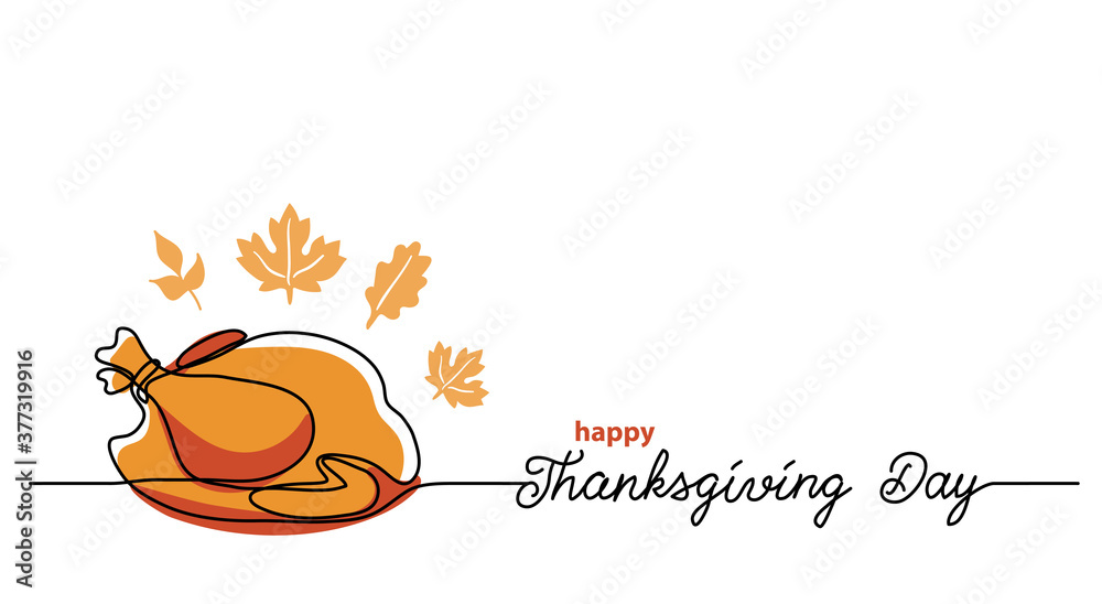 Turkey dinner Thanksgiving Day line art background. Simple vector web banner. One continuous line drawing with lettering and turkey sketch. Turkey dinner Thanksgiving Day line art background. Simple vector web banner. One continuous line drawing with lettering and turkey sketch.