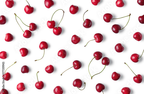 Fényképezés Fruit pattern of cherries isolated on white background