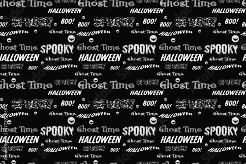 Halloween seamless pattern with black and white letterin