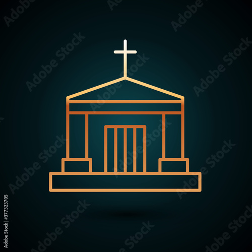 Gold line Old crypt icon isolated on dark blue background. Cemetery symbol. Ossuary or crypt for burial of deceased. Vector.