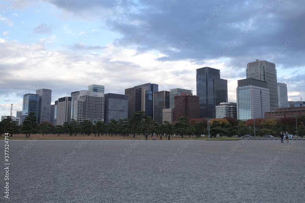 Cityscape of Marunouchi district between Tokyo Station and the Imperial Palace in Tokyo, japan Cityscape of Marunouchi district between Tokyo Station and the Imperial Palace in Tokyo, japan
