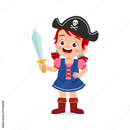 happy cute little kid boy and girl celebrate halloween wears pirate costume