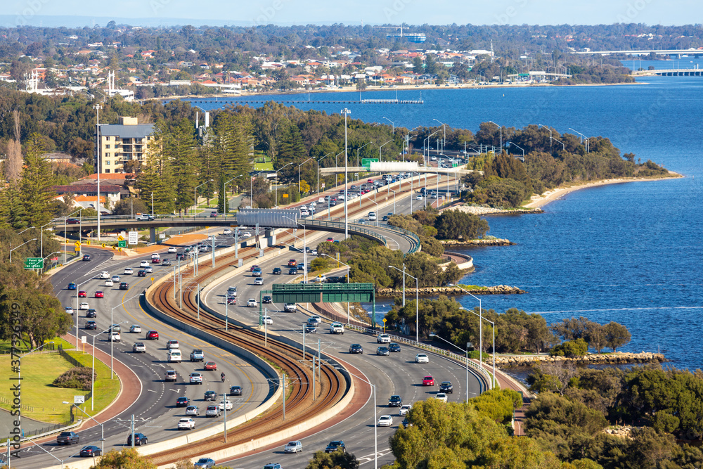 Looking down to the Swan River from Kings Park, Perth, Western Australia