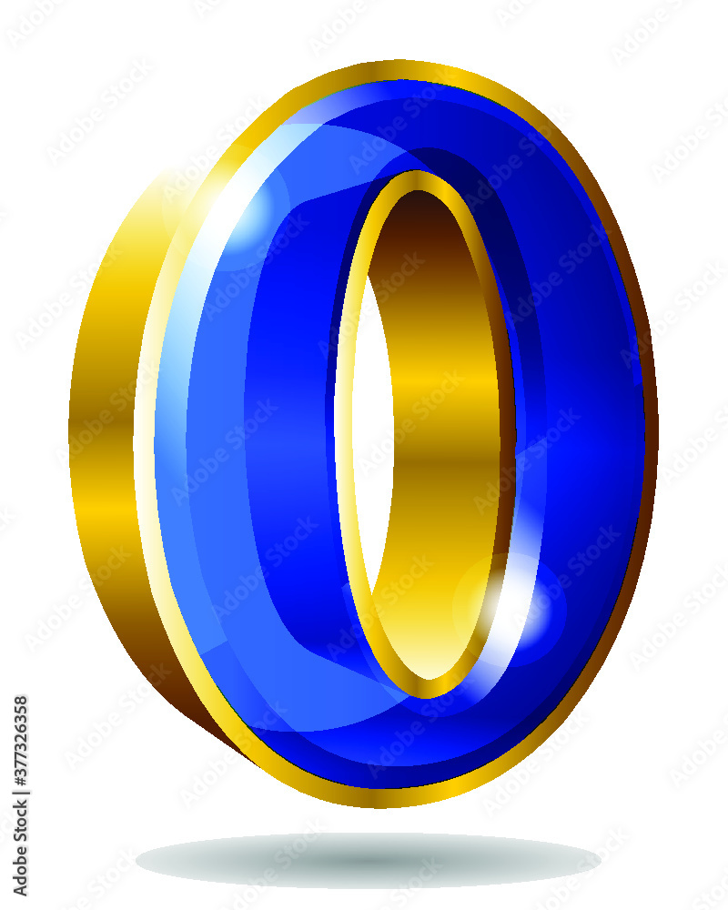 Golden and blue number character 0 isolated on white background. Vector zero illustration. Golden and blue number character 0 isolated on white background. Vector zero illustration.