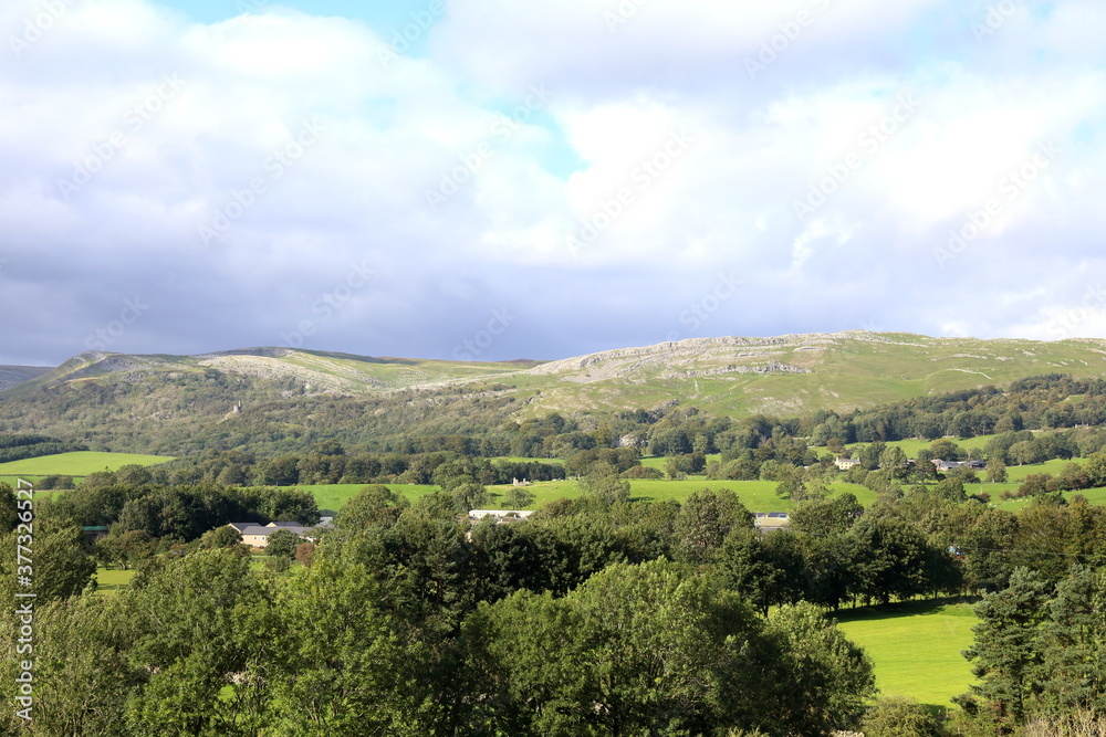 View of the Upper Eden Valley, Cumbria with the hills of the Northern Pennines Musgrave Sear on Musgrave Fell.
