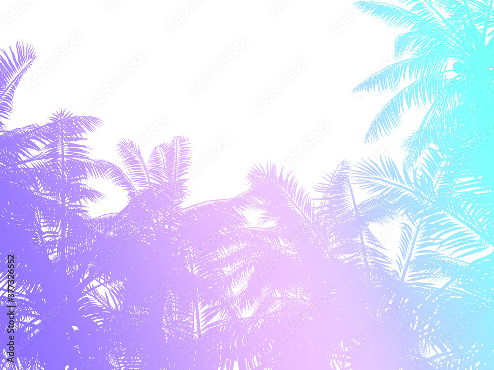 Obraz premium 80s retro style colorful gradient palms silhouette background. 3d rendered image.