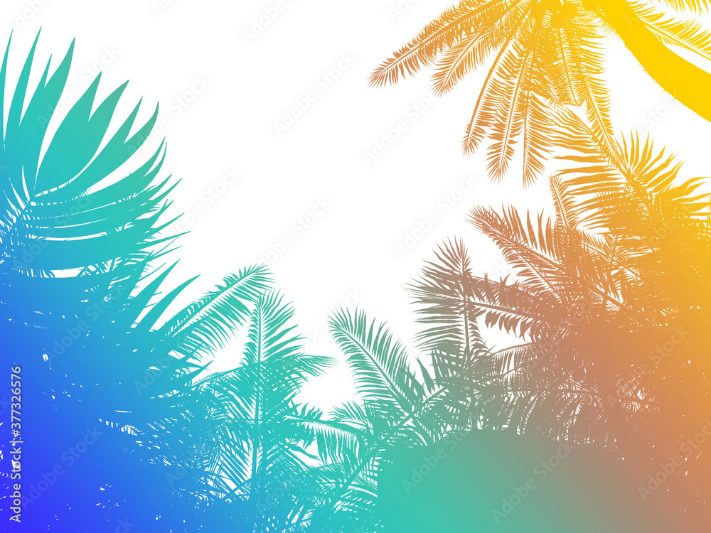 80s retro style colorful gradient palms silhouette background. 3d rendered image.