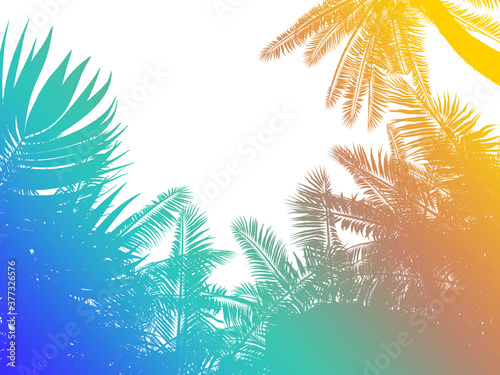 80s retro style colorful gradient palms silhouette background. 3d rendered image.