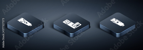 Set Isometric Electrical hair clipper or shaver, Electrical hair clipper or shaver and Shaving gel foam icon. Vector.