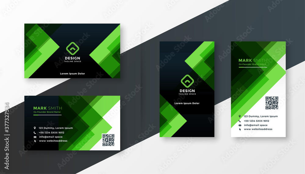 stylish green business card design template set - obrazy, fototapety, plakaty 
