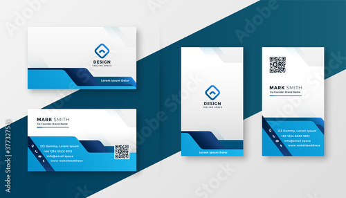 blue geometric business card modern design template