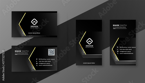 professional dark black business card with golden effect design