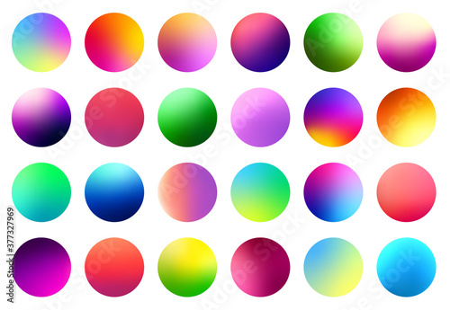 Set of multicolored gradient circles on white background.